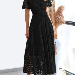 Chic Black Eyelet Midi Dress
